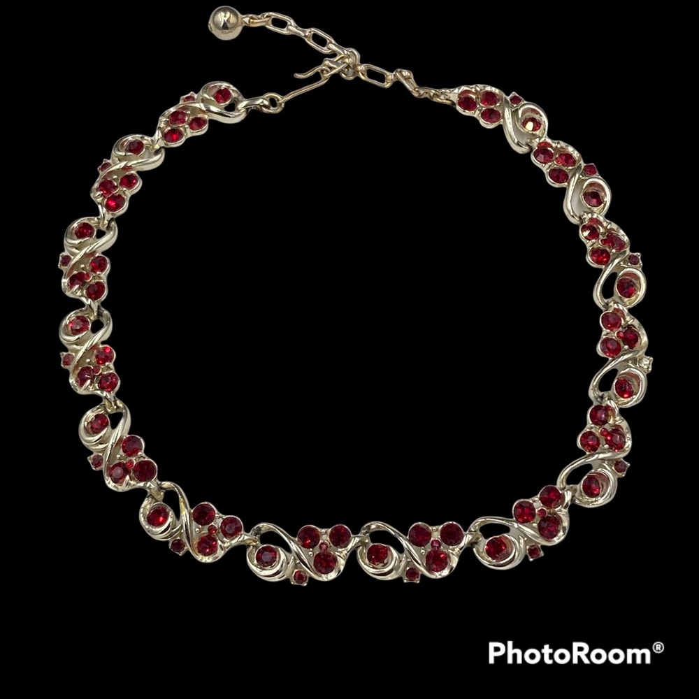 Vintage Kramer Ruby Red Rhinestone Necklace - Picture 2 of 10
